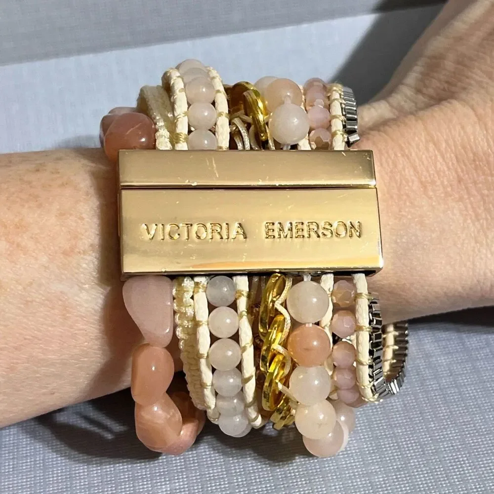 Victoria Emerson Smart Watch Band Strappy Rose Gold Tone Pink Stone Bracelet